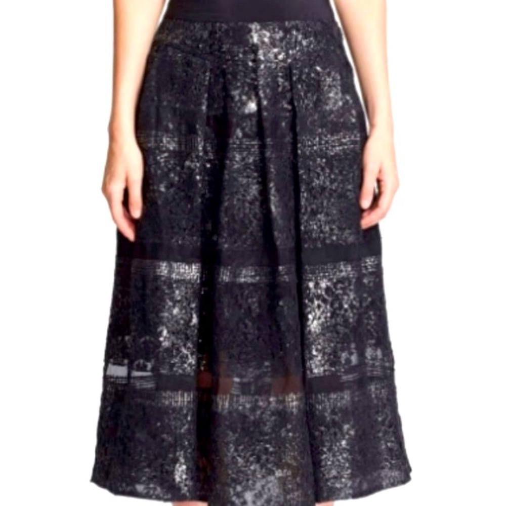 Rebecca Taylor Foil Lace Midi Skirt